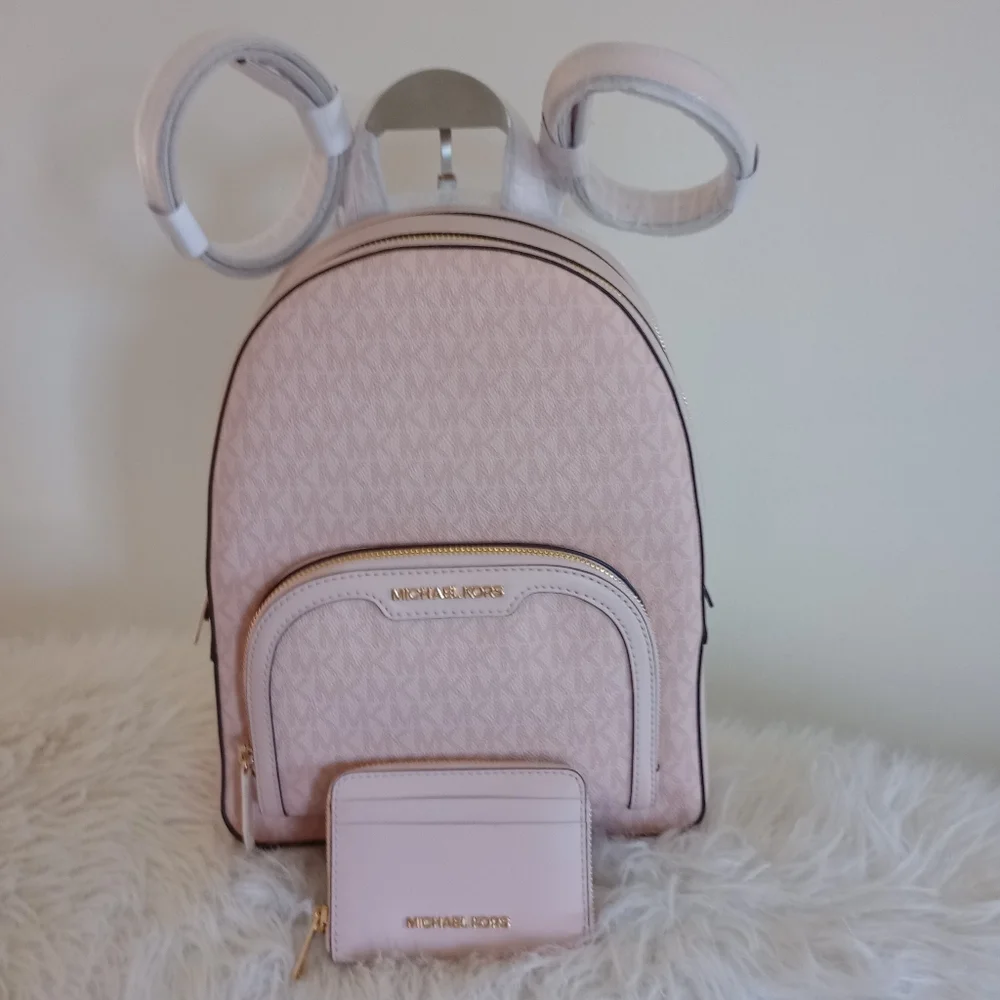 NWT Michael Kors Pink Powder Blush Jaycee Backpack With Matching Card Holder SET - Picture 4 of 8